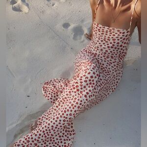 Commense Floral Maxi Adjustable Spaghetti Straps Dress, Red & White, Sz M, NWT